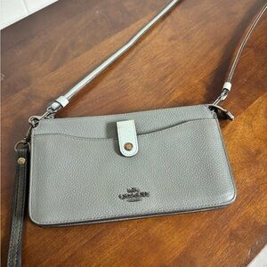 Coach Pebbled Leather Crossbody Wristlet - Silver Gray